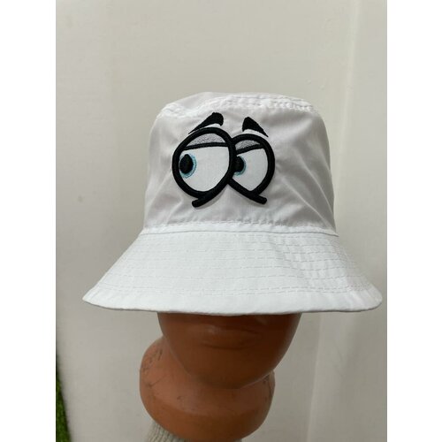 фото Панама белая летняя.рисунок глазки,машинная вышивка. нет