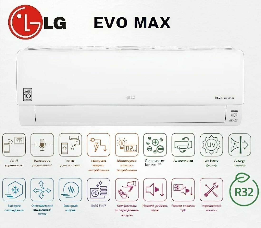 Кондиционер LG EVO Max с технологией ионизации воздуха Plasmaster DC07RH - фото №18