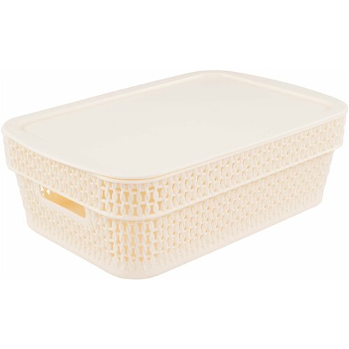 фото Корзина branq коллекция ajur, плетеная, прямоугольная с крышкой, цвет: слоновая кость, 3 л, размер: 281х185х89 мм