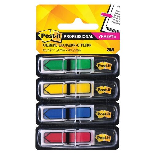 Post-it Закладки Professional, 12 мм, 4 цвета, 96 штук (684-ARR3-RU) 96 листов клейкие закладки post it неон 5 цветов по 20 штук 142383