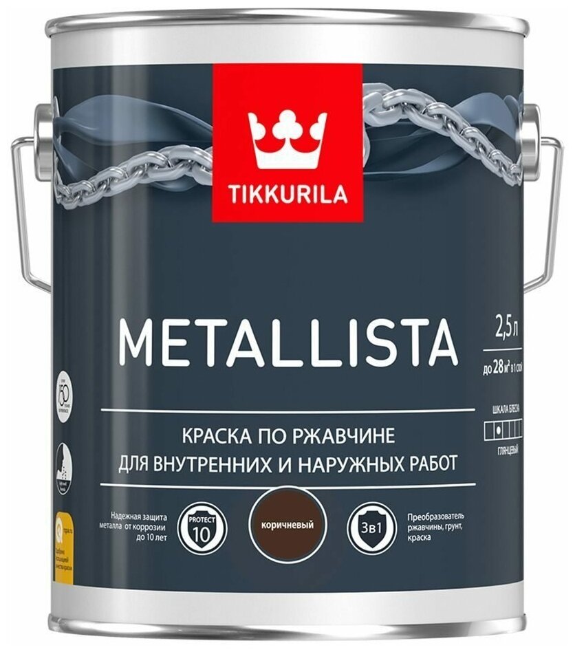 Краска по ржавчине METALLISTA коричневая гл 2,5л