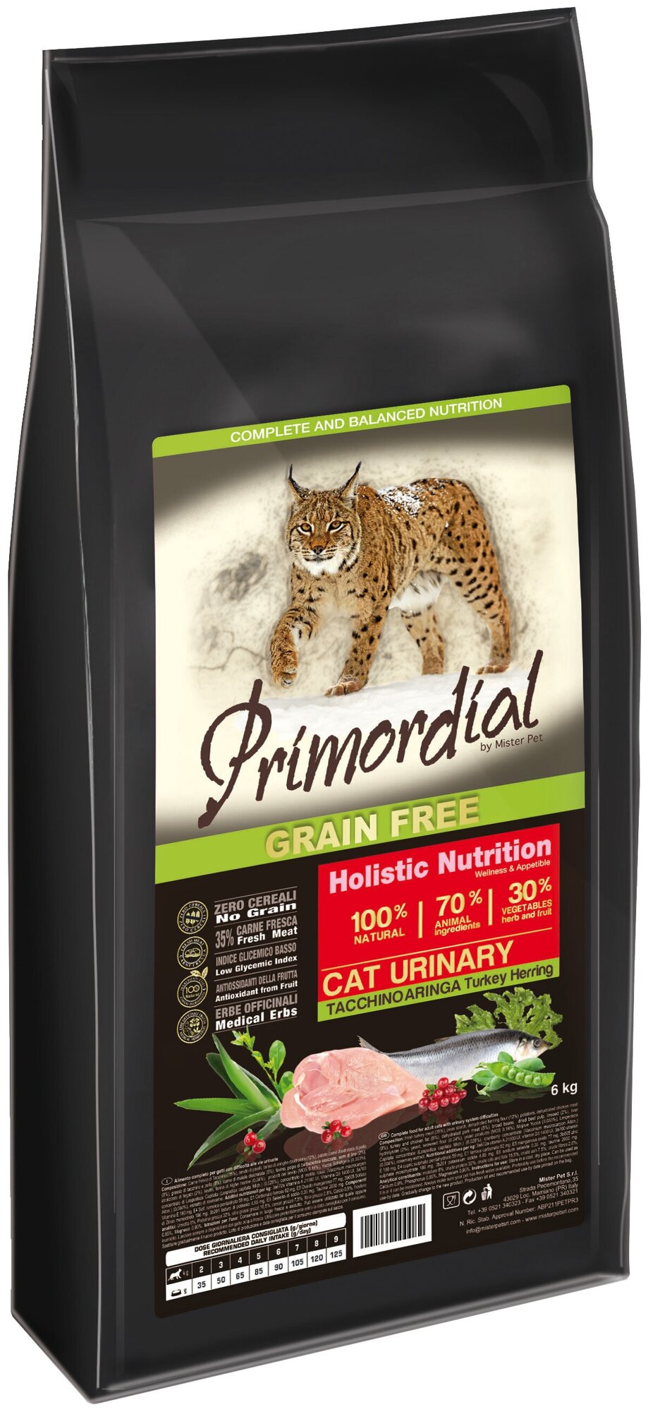 Сухой корм для кошек Primordial беззерновой для профилактики МКБ с индейкой и сельдью