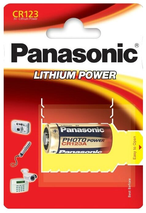 Батарейка Panasonic Lithium Power CR123, в упаковке: 1 шт.