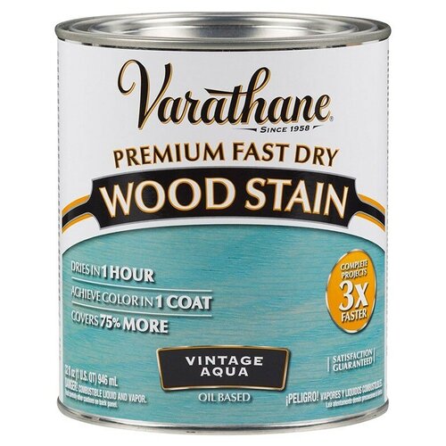 Быстросохнущее тонирующее прозрачное масло / Морилка для дерева Varathane Fast Dry Wood Stain Винтаж Аква Vintage Aqua 0,946 л
