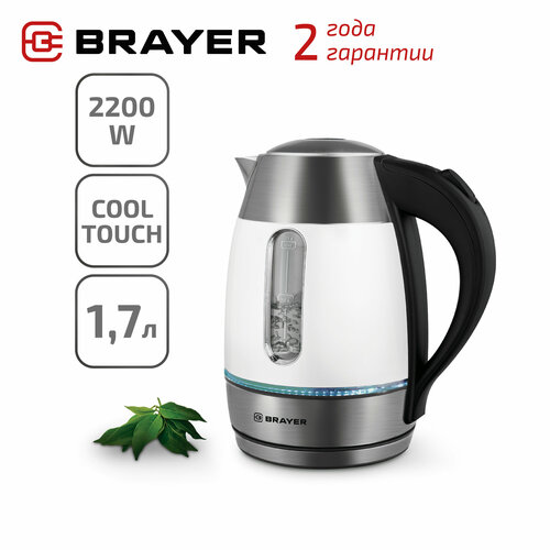Чайник электрический 17 л BRAYER BR1086 2200 W с двойными стенками белыйчерный 2590₽