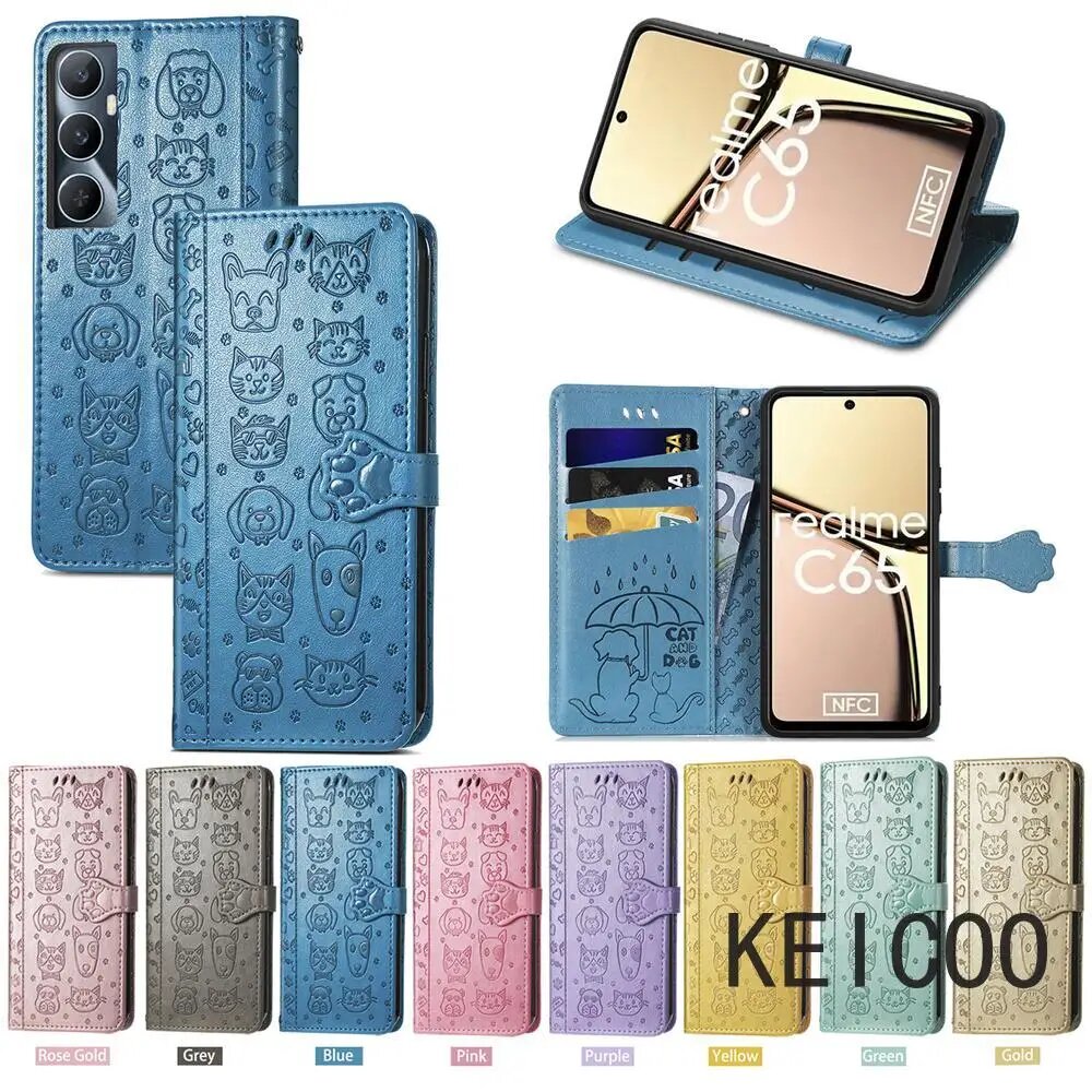 Чехол-книжка для Oppo A3 A60 Find X7 Reno11A Realme C61 C63 C65 Ultra Pro 4G, с отделениями для карт, противоударный чехол-бумажник с зажимом и подставкой, PurPle, For Realme C61 — фото 1