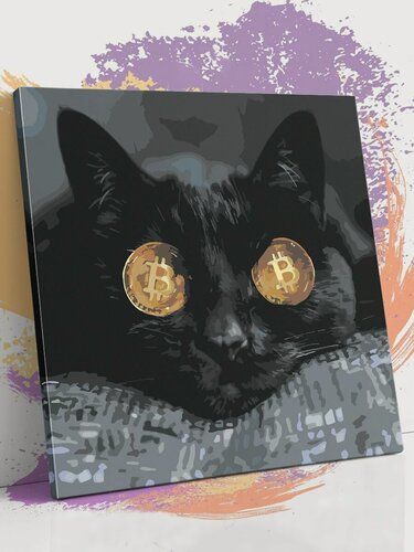 Изображение товара Картина по номерам на холсте с подрамником, "Черный кот. Биткоин", 40х40 см
