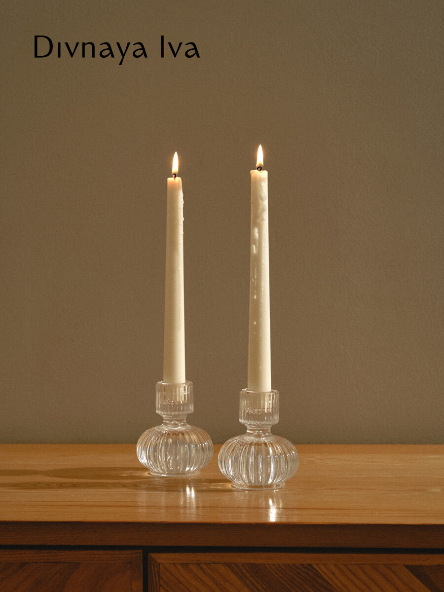 Набор стеклянных двусторонних подсвечников,2 шт. размер 8*7 см, подсвечник низкий, Divnaya Iva