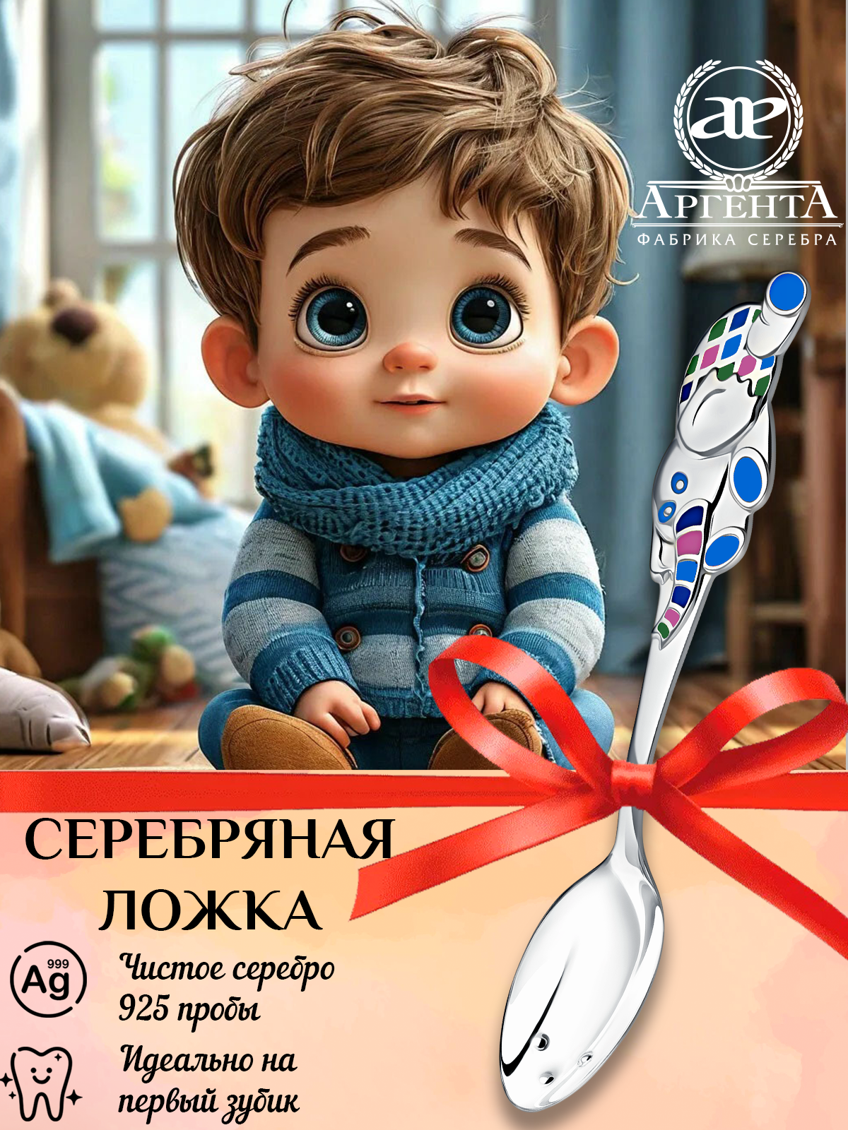 Серебряная ложка для детей от бренда Аргента "Слоник"