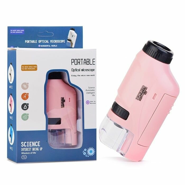 Микроскоп детский Oubaoloon Розовый, регулируемый зум, работает от батареек, в коробке (LZ8602)