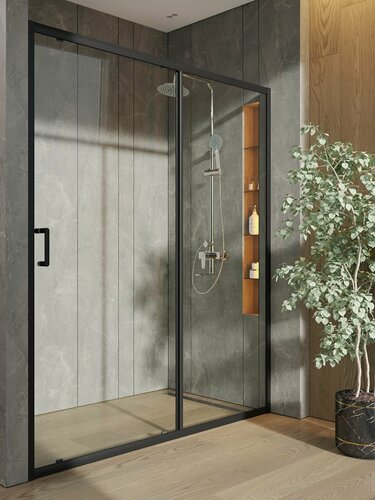 Изображение товара Душевое ограждение в нишу с раздвижной дверкой Orange E02-160TB, матовый черный