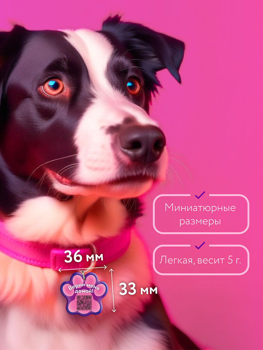 Адресник PetCard для собак и кошек с QR кодом и NFC, розовый. — фото 1