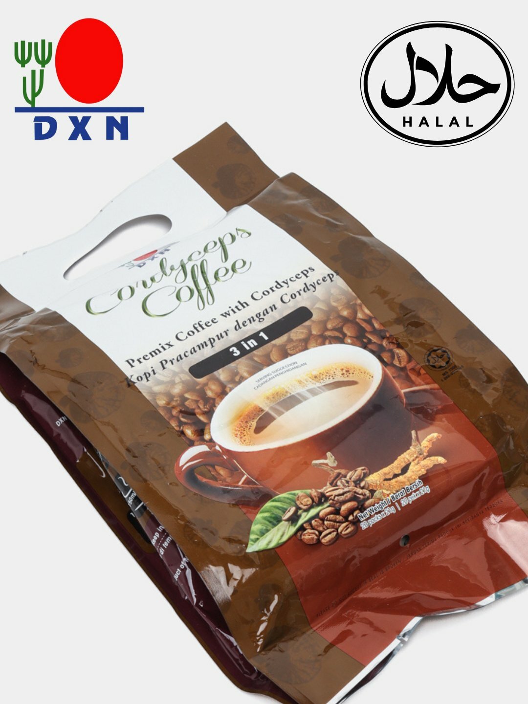 Кофе с кордицепсом 3 в 1 DXN в упакове, 20 штук