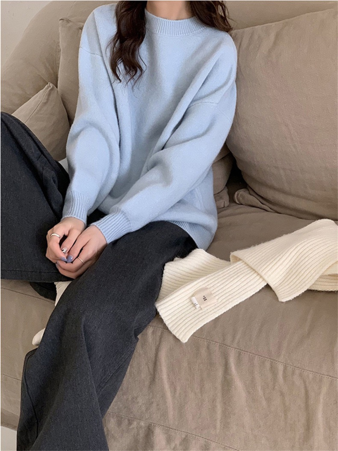 Свитер  Свитер вязаный оверсайз теплый, размер отсутствует, , голубой — фото 1