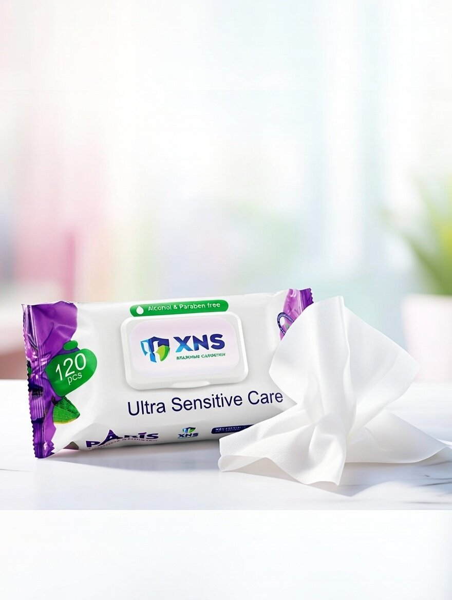 Влажные салфетки XNS Kids / Фиолетовый / 120 шт гипоаллергенные детские без спирта и парабенов