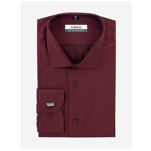 фото Рубашка мужская длинный рукав greg 663/191/8017/z_gb, полуприталенный силуэт / regular fit, цвет бордовый, рост 174-184, размер ворота 40