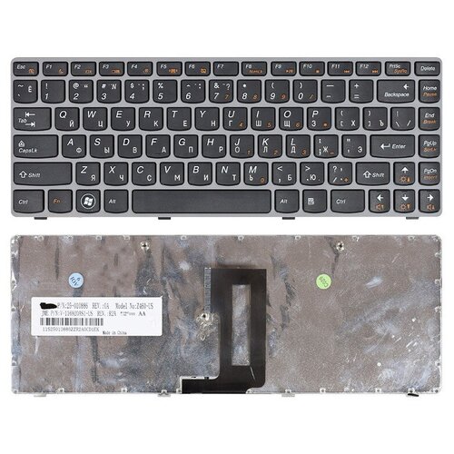 Клавиатура для ноутбука Lenovo IdeaPad Z465 черная с серой рамкой 209000₽