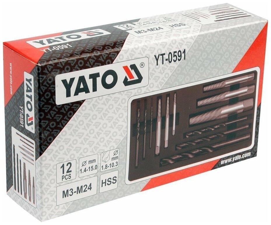 YATO YT0591 Набор экстракторов обломанных болтов 12 пр: 1.8-10.3 мм, в пластм. кейсе - фотография № 3