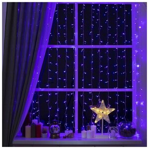 <b>Гирлянда</b> "Занавес" 2х1.5 м , IP20, прозрачная нить, 360 LED, свечение фиолетовое, 8 режимов, 220 В (1 шт.)