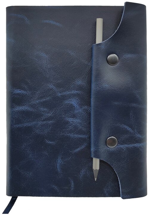 Темно-синий кожаный ежедневник Shiva Leater с отделкой Pull-Up, с застежкой на две кнопки и отделением для карандаша