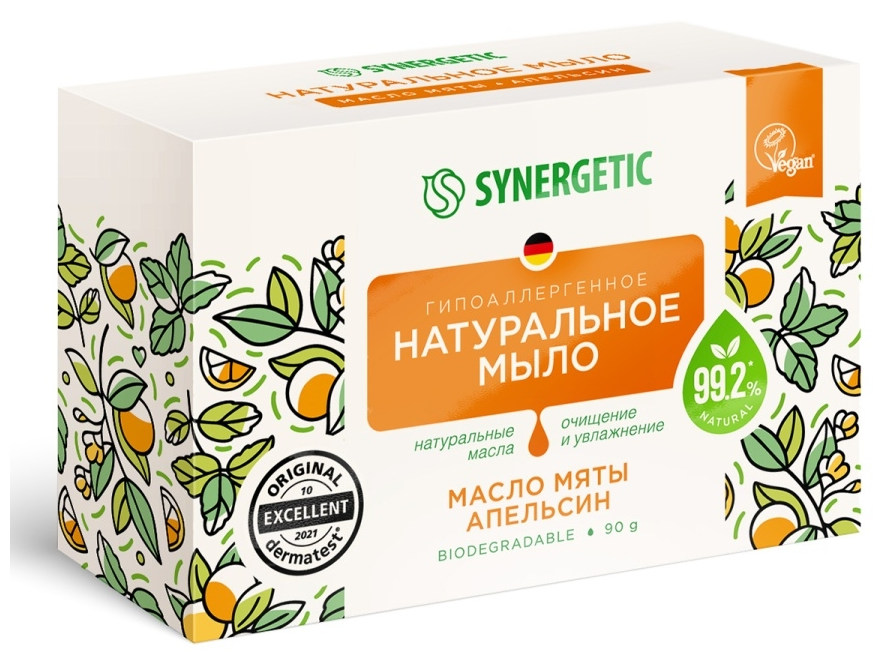 Synergetic Мыло туалетное Масло мяты и апельсин 90 г