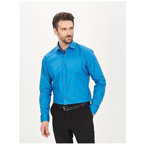 фото Рубашка мужская длинный рукав greg 230/131/nb/z/1p_gb, полуприталенный силуэт / regular fit, цвет голубой, рост 174-184, размер ворота 45