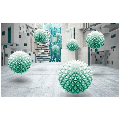 Фотообои Уютная стена Бирюзовые шары в модернистском интерьере 430х270 см Бесшовные Премиум (единым полотном)