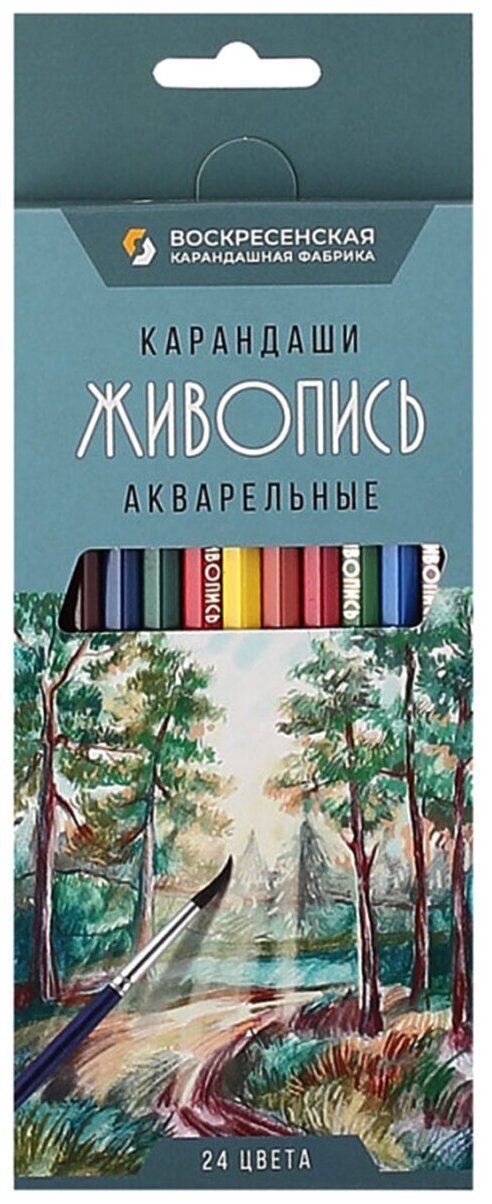 Карандаши цветные акварельные 24 цвета, дерево, шестигранный, картонная коробка Живопись Воскресенская карандашная фабрика JIV-WCP-1024 - 1 шт.