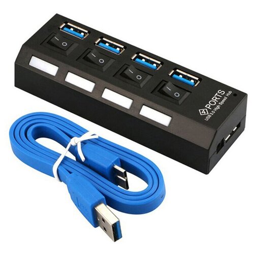 USB-концентратор HRS A29 (разветвитель HUB) на 4 порта с выключателем (50 см) (USB 3.0 - AM/MicroBM) (Черный)