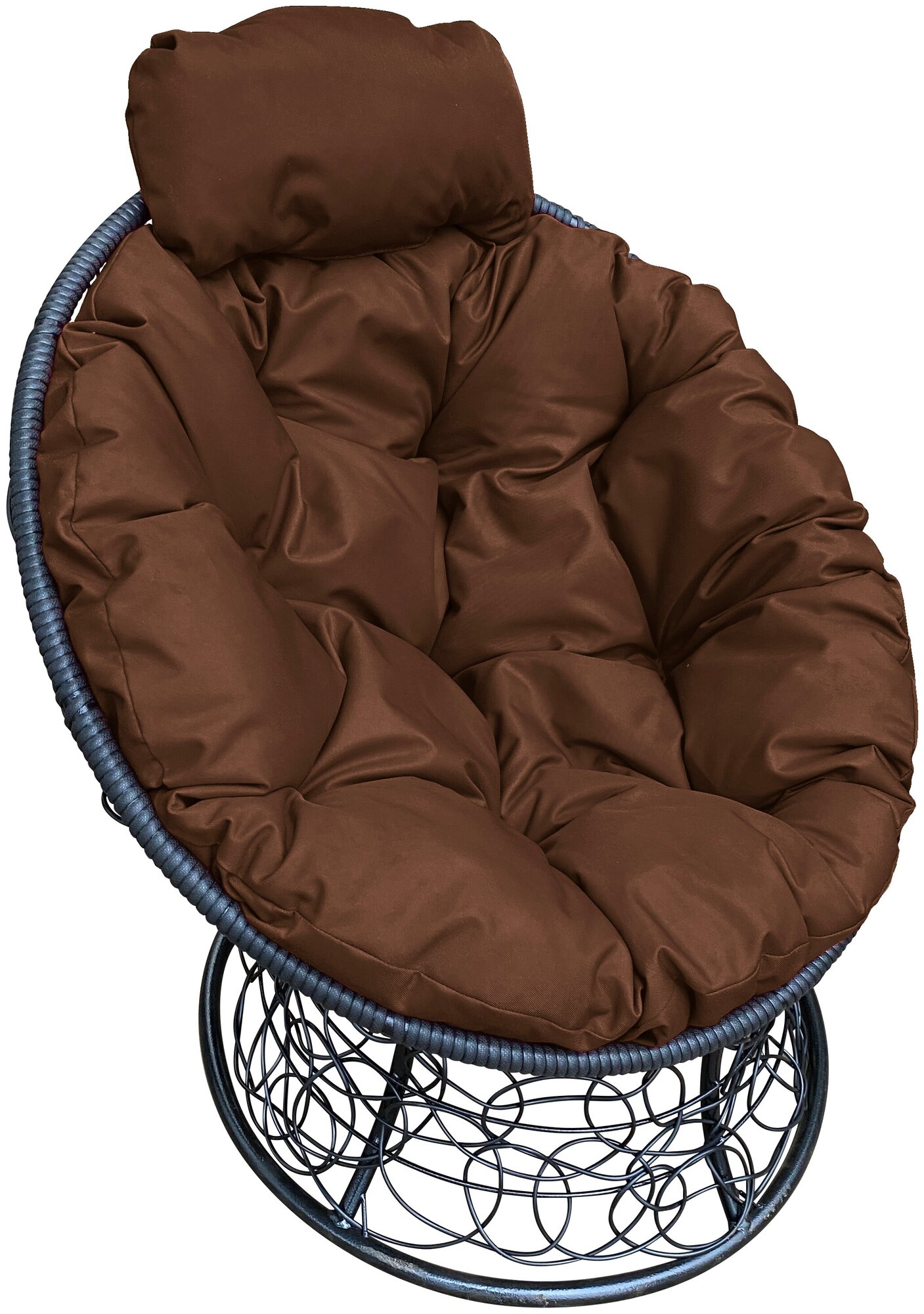 Кресло m-group папасан мини ротанг чёрное, коричневая подушка