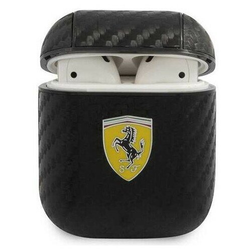 Чехол Ferrari PU Carbon effect with metal logo для AirPods 1&2, цвет Черный (FESA2CABK)