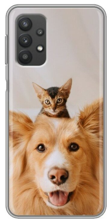 Дизайнерский силиконовый чехол для Samsung Galaxy A32 Собака и котенок