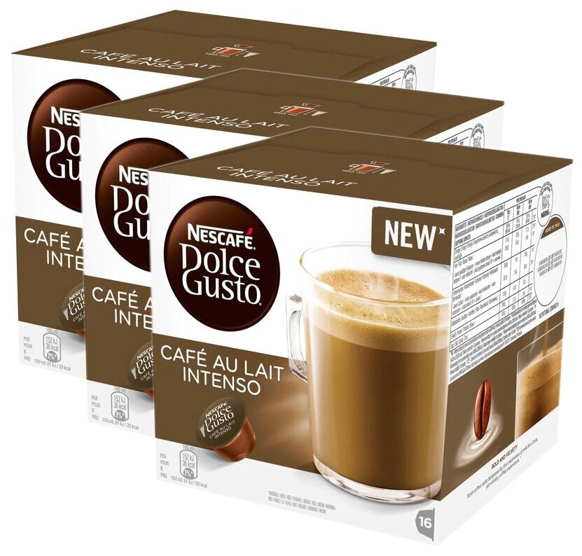 Кофе в капсулах Cafe Au Lait Intenso для Nescafe Dolce Gusto, 16 кап. в уп., 3 уп. (48 капсул) - фотография № 1