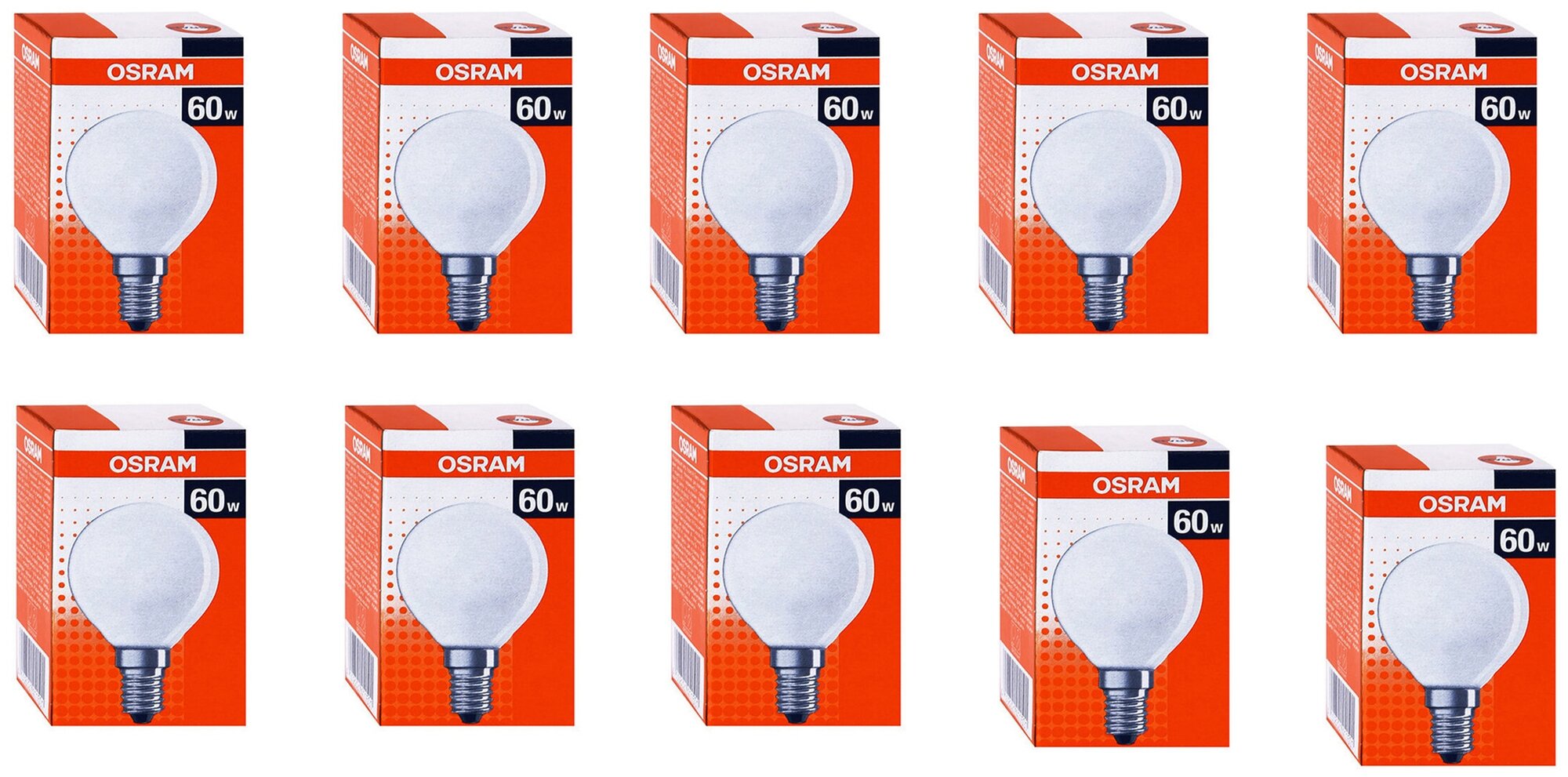 Лампочка накаливания OSRAM Шар G45 E14 60Вт 220В 660Лм 2700К Теплый белый Диммируемая упаковка 10шт