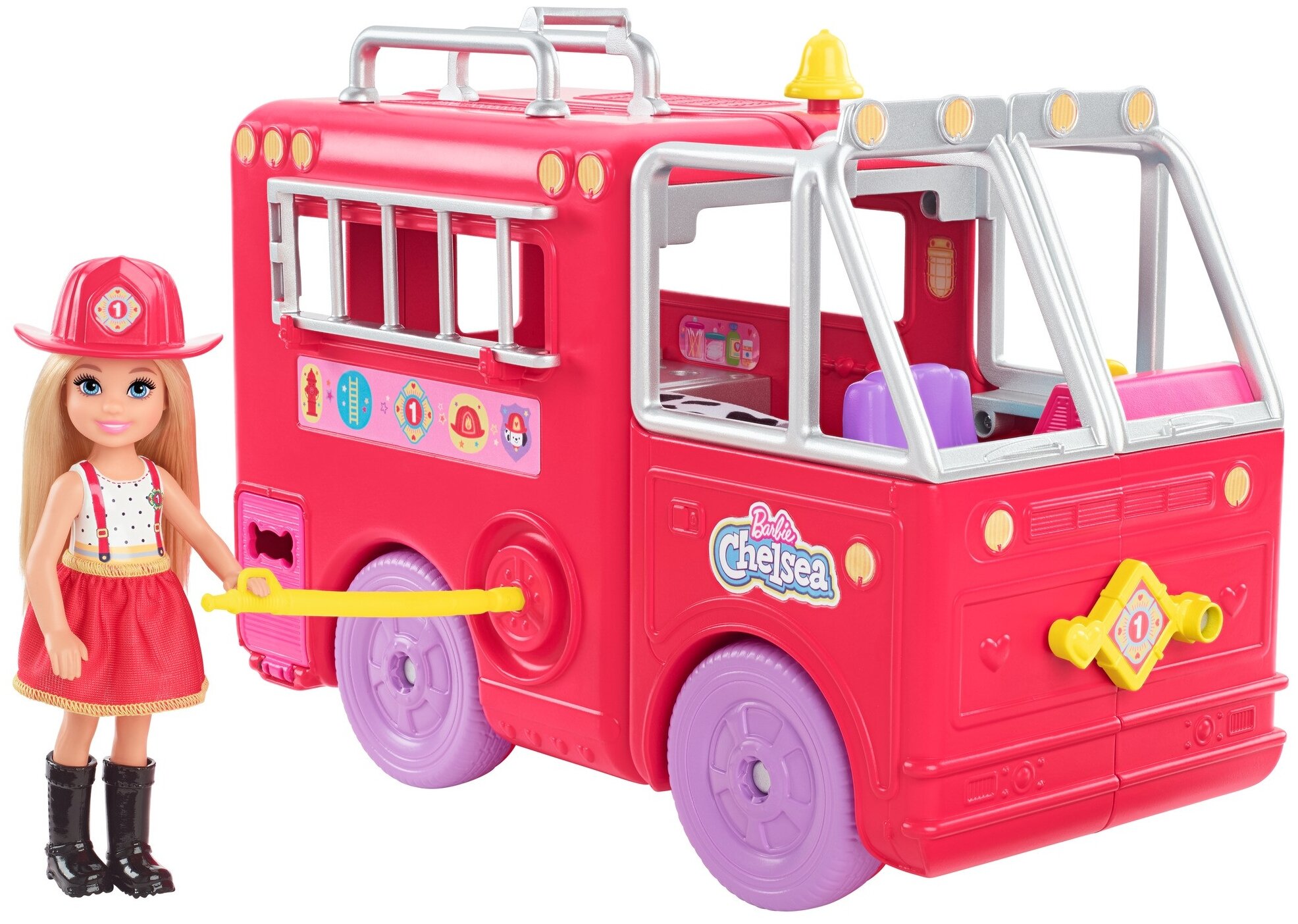 Игровой набор Barbie Челси и пожарная машина, HCK73 коралловый