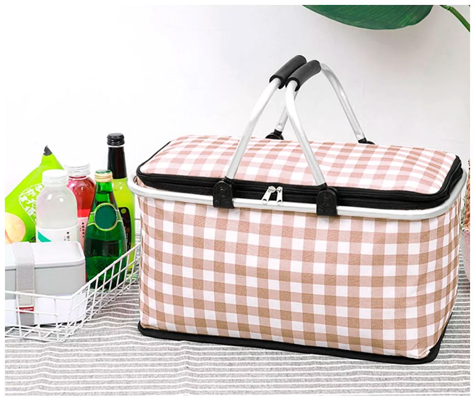 Термосумка складная с фольгированными стенками Коричневая, сумка холодильник , сумка для пикника , ланч-бокс