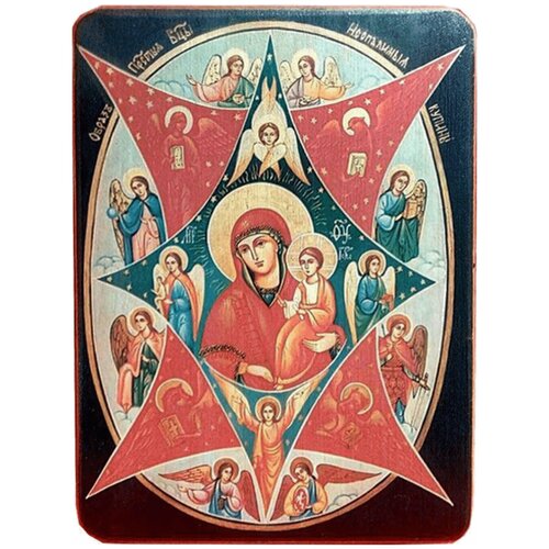 Икона Неопалимая купина Божией Матери на тёмном фоне, размер 14 х 19 см