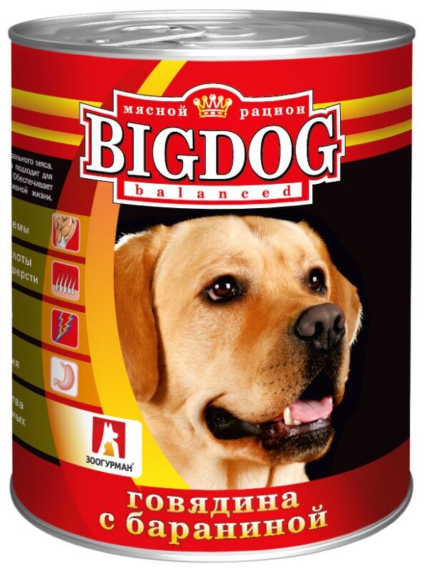 Влажный корм для собак зоогурман Big Dog Говядина с бараниной 850 г, (1 шт)