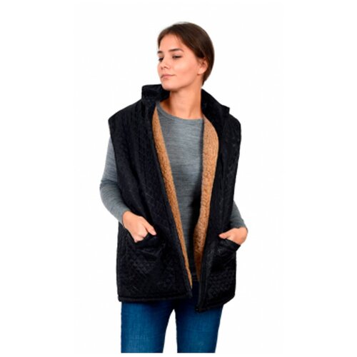 фото Жилет стеганный (безрукавка) с меховым подкладом из верблюжьей шерсти, на молнии, черный, 50-52 doctor