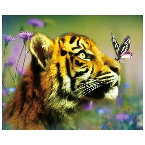Алмазная вышивка New World «Молодой тигр с бабочкой на носу»