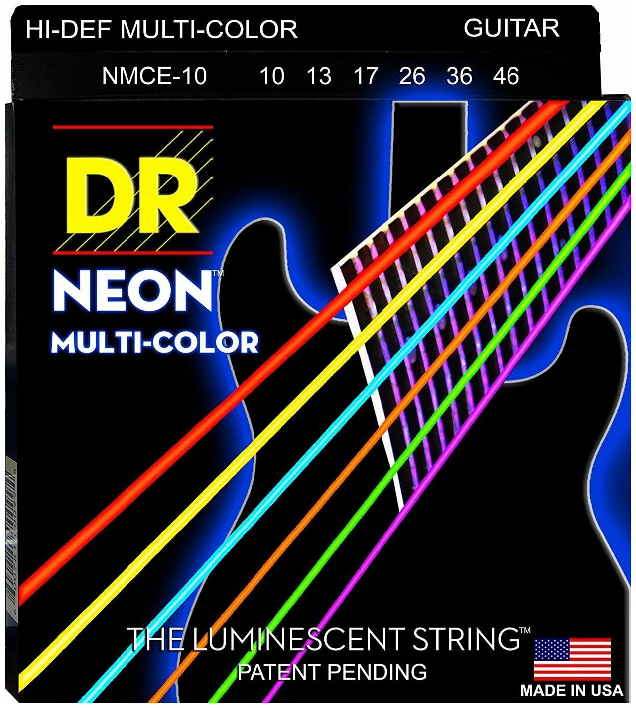 Струны для электрогитары DR Strings NMCE-10 Neon Multi-Color 10-46 (светятся в темноте)