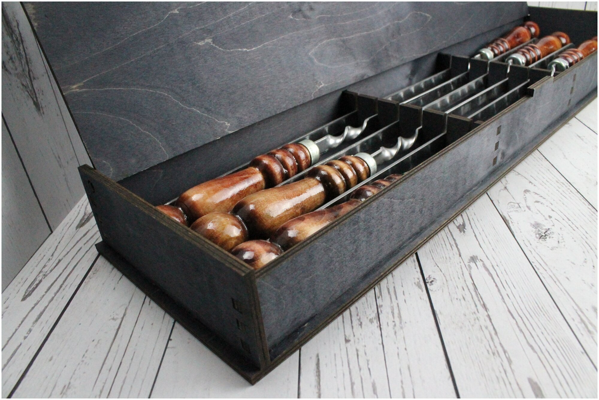 Шампуры с деревянной ручкой 6шт 40см/набор шампуров/набор для пикника,шашлыка,для гриля, для барбекю "Шашлык машлык" - фотография № 9