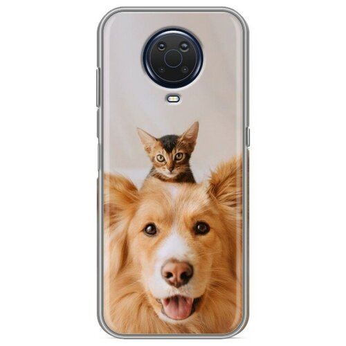 Дизайнерский силиконовый чехол для Nokia G10/G20 Собака и котенок