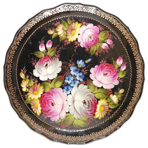 Поднос авторский в стиле Жостово круглый 42 см.