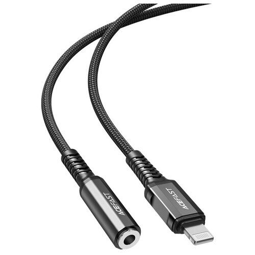 Аудиокабель Hoco ACEFAST C1-05 Lightning (male) to DC 3.5 (female) aluminum alloy headphones adapter cable, черный аудиокабель hoco acefast c1 08 usb c male to dc 3 5 male aluminum alloy audio cable черный с серым