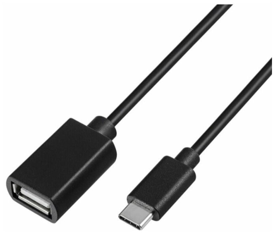 Адаптер переходник GSMIN A80 USB 2.0 - USB Type-C кабель OTG (15 см) (Черный)