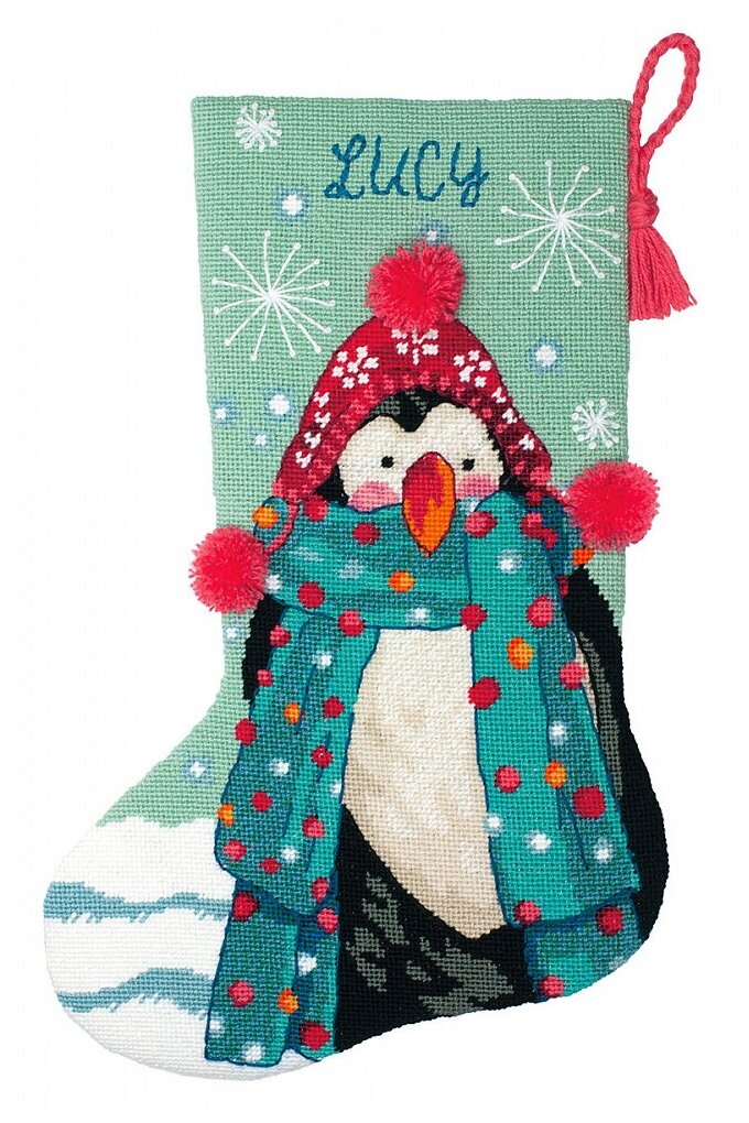 Набор для вышивания DIMENSIONS арт. DMS-71-09160 Сапожок Пушистый пингвин 40 см