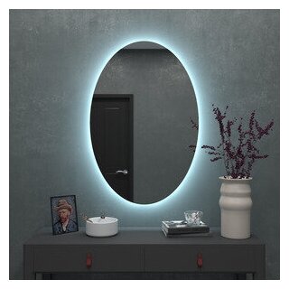 Зеркало для ванной овальное с LED подсветкой 6000К (холодный свет) размер 60 на 90 см. - фотография № 5