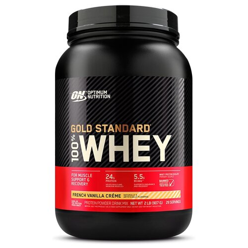 Протеин Optimum Nutrition 100% Whey Gold Standard, 909 гр., французский ванильный крем протеин optimum nutrition 100% whey gold standard 2353 гр французский ванильный крем