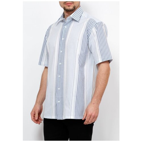 Рубашка мужская короткий рукав BERTHIER Caballero 23023, Прямой силуэт / Сlassic fit, цвет Голубой, рост 174-184, размер ворота 39 голубого цвета